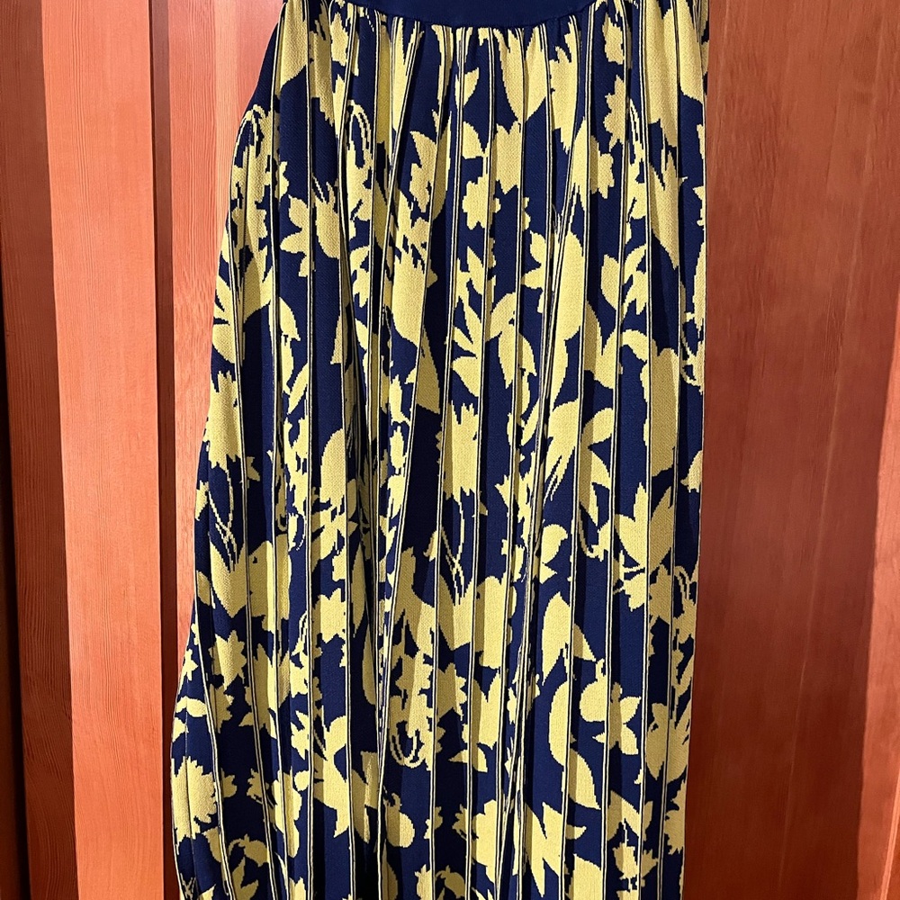 Anthropologie Blue and Yellow Maxi A-Line Skirt